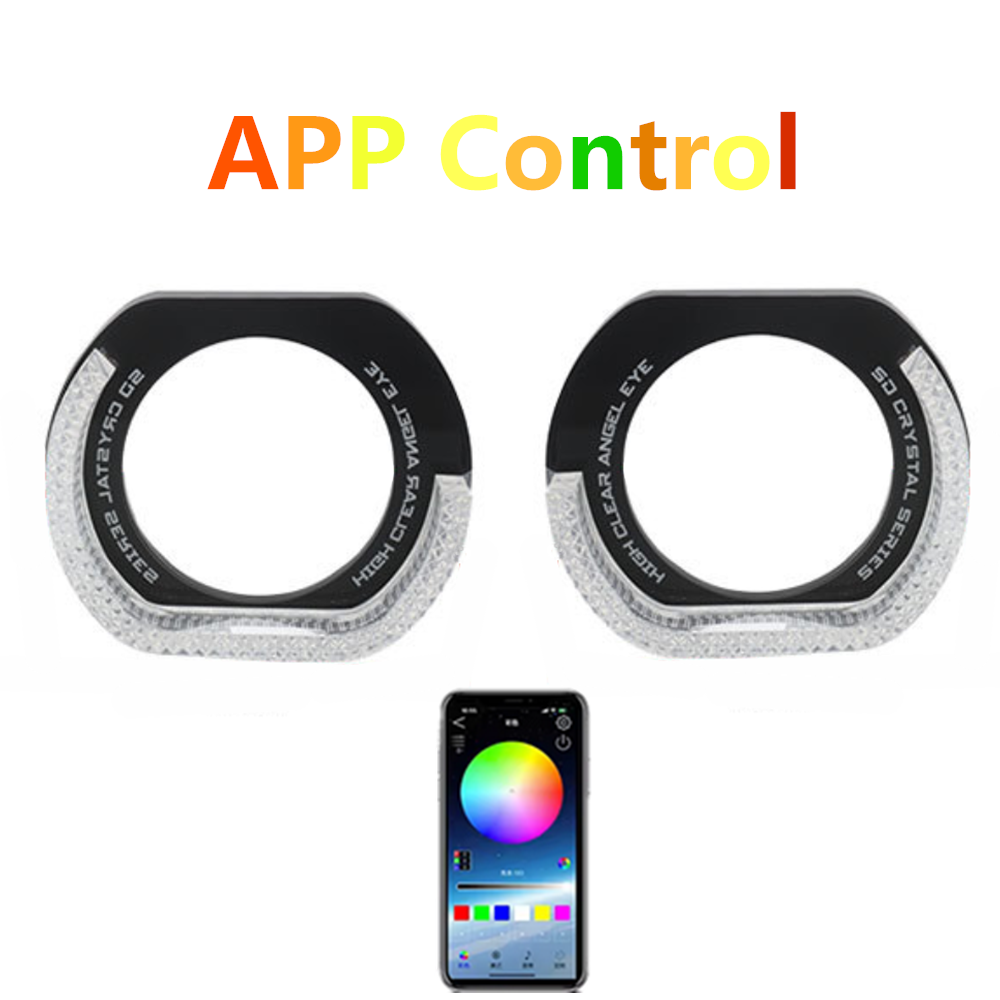 2.5"" 5D Crystal WRGB LED Angel Eyes Halo Rings DRL Cover w/ Turn Signal Lamp App