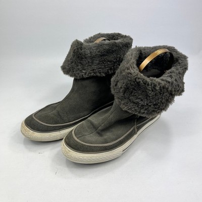 Converse Fell gefütterte Damenstiefel grau Wildleder UK 6 warm Winter Freizeit Klettverschluss