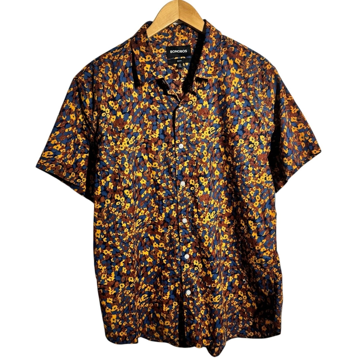 Bonobos Shirt Men XLReg Floral Blue Short Sleeve Slim Fit Collared Casual Prep