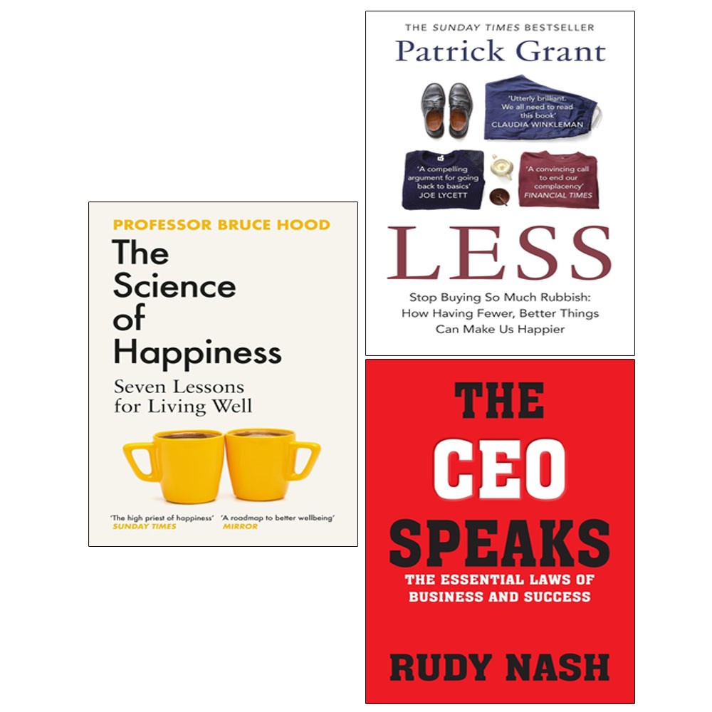 Less Stop Buying So, The CEO Speaks, Science of Happiness 3 Books Collection Set