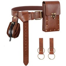 Renaissance Medieval Belt Pouch Set - 49 inches strap length , Brown-A