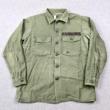 Vintage 70s Vietnam Era OG 107 US Army Sateen Fatigue Shirt Size M Military