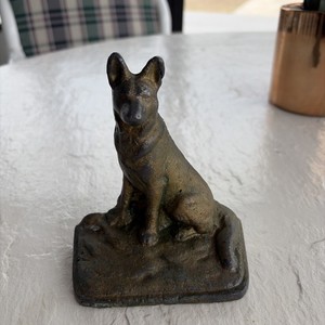 Vintage Iron German Shepherd Dog Book End Or Door Stop, nicer face