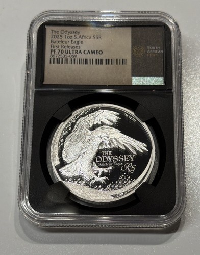 2025 South Africa R5 Odyssey Bateleur Eagle 1oz Silver NGC PF70, 1st Release!