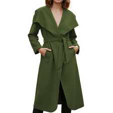 Womens Oversized Trench Coat Italian Waterfall Belted Long Drape Duster Jacket