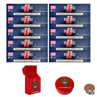 10 Pack Pall Mall Red Xtra Filterhülsen + Taschenascher und Zigarettenbox