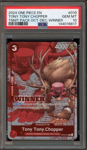 One Piece CCG Tony Tony.Chopper Tournament Pk. Oct-Dec Winner OP04-010 PSA 10