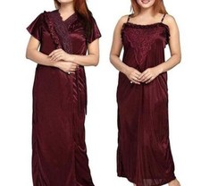 2 Piece Honeymoon Satin Silk Nighty Nightgown Night Dress