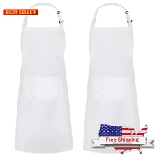 Syntus 2 Pack Adjustable Bib Apron Waterdrop Resistant with 2 Pockets Cooking