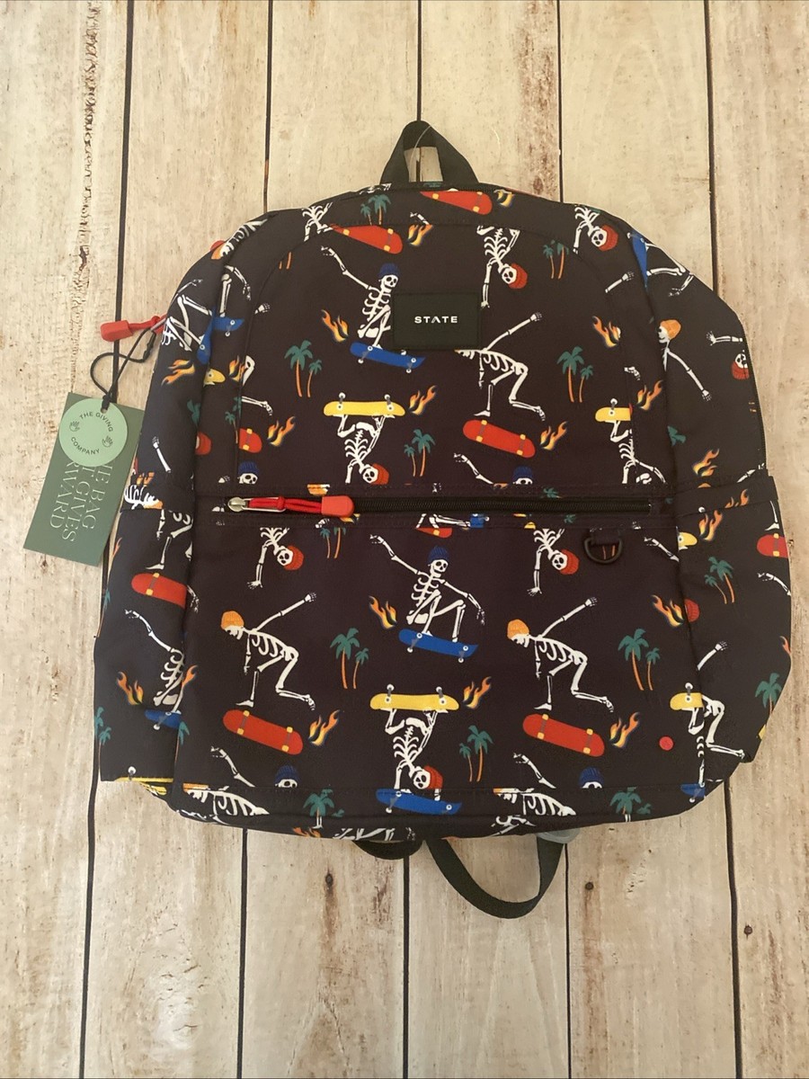 STATE Double Pocket Kane Kids Large Skeleton Skate Backpack Travel Bag | NWT STATE Bags | Kane Kids Double Pocket Backpack Metallic Pink  main image 3