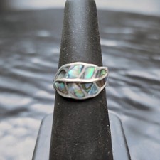 Vintage Leaf Ring Sterling Silver 925 Paua Abalone Shell Inlay Sz 6.5  