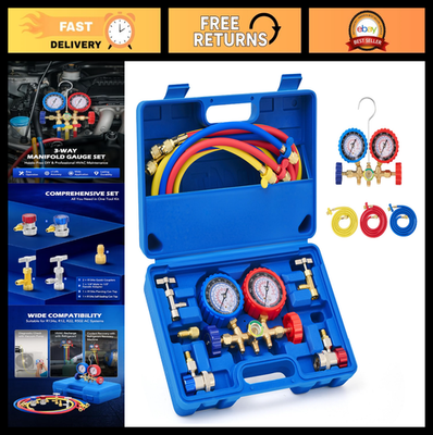 #ad AC Manifold Gauge Set for R134a R12 R502 Refrigerant 3 Way with Hoses amp; Adapter $94.99