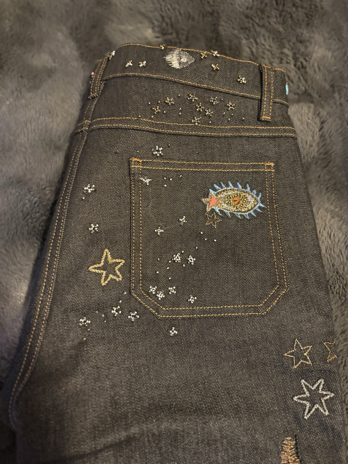 Valentino Garavani Astro Couture Women's Embroidered Jeans Dark Blue Size 25