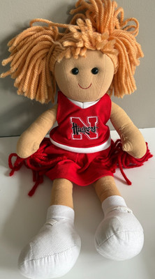 Vintage University Of Nebraska Cheerleader Plush 10  NWOT doll Pom pom 