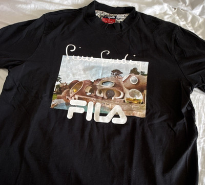 FILA x Pierre Cardin Men's L Black Graphic Logo Crew Neck Knit T-Shirt SS