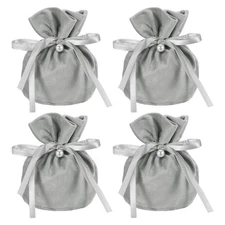 Flannel Drawstring Gift Bag, 6 x 5.5 in Jewelry Pouch(4 Pack, Dark Gray)