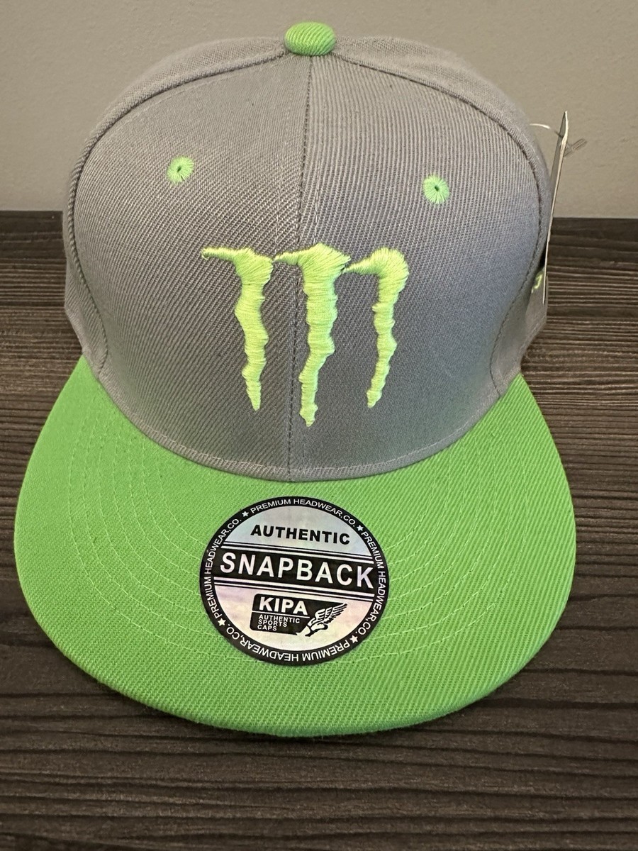 NEW Monster Energy Gray/Neon Yellow Flat Brim Snap Back