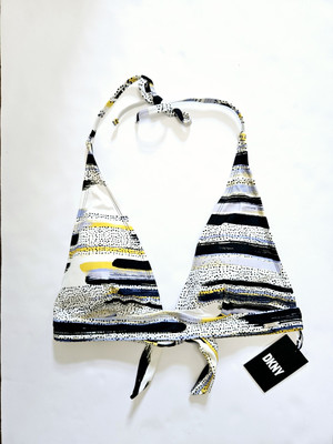 DKNY Printed Bikini Top Halter Style Halogen Black Polka Dot Women's Size XL