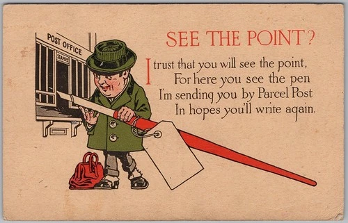 See The Point Comic Postcard Giant Pen Parcel Post England 1921 H86