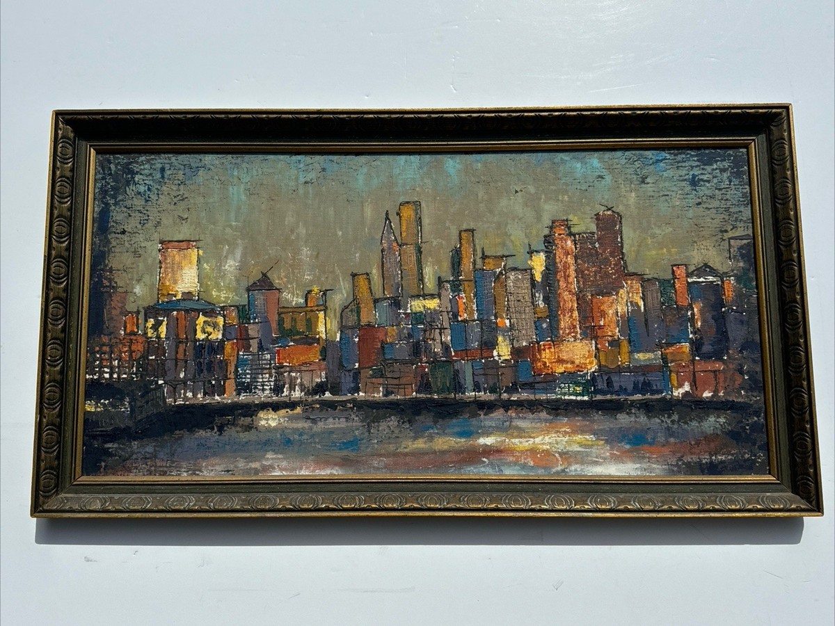 MID CENTURY PAINTING CITYSCAPE ABSTRACT EXPRESSIONISMMODERNISM