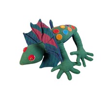 Barbara Sansoni Barefoot Sri Lanka Handwoven Frilled Lizard Plush Green Blue Toy
