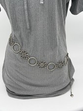 Vintage Silver Tone Flower Circle Chain Belt Boho 40" Adjustable