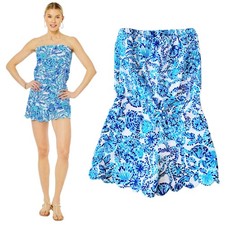 Lilly Pulitzer Jace Strapless Romper XS Turquoise Oasis Shell Me You Love Me