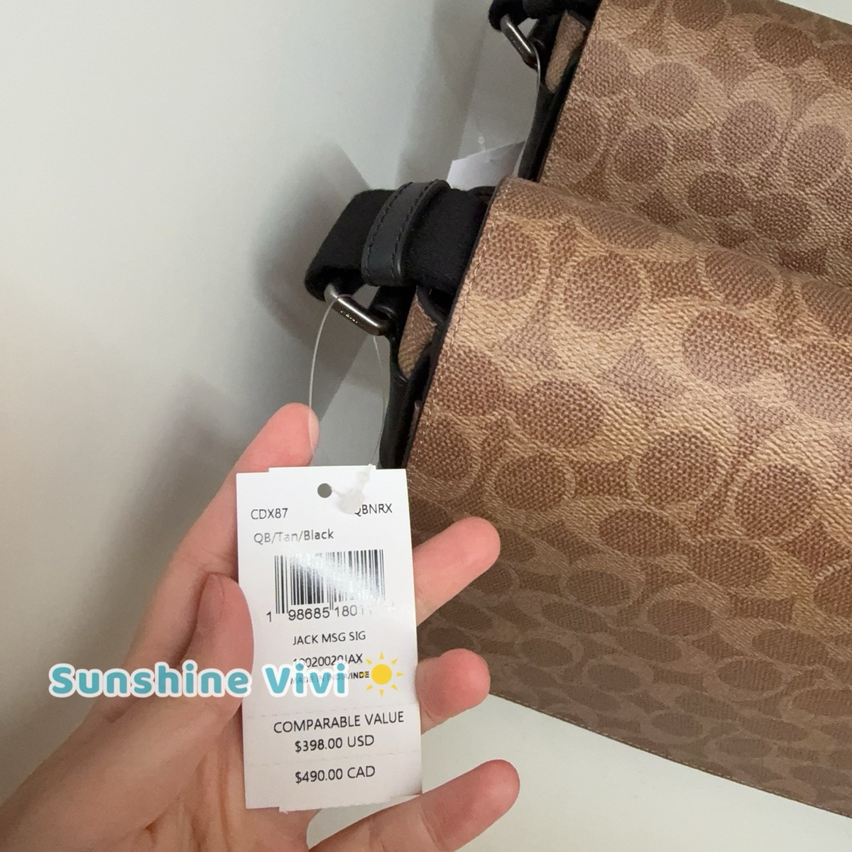 コーチャン 直接受渡し NWT Coach MEN Jack Messenger Bag In Signature Canvas CDX87 QB/Tan