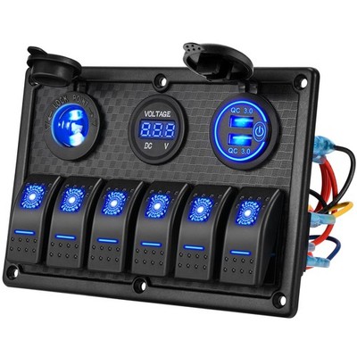 6 Gang Marine Boat Rocker Switch Panel Waterproof + USB Switch,