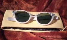 Vtg 1950s Bausch  Lomb Yellow Horn-Rim Eyeglasses Frames Green Gems n Case