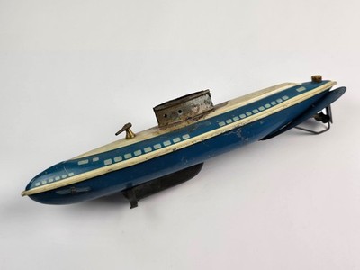 Vintage Wolverine Toys Submarine Tin Litho Key Wind-Up Working Prop Blue