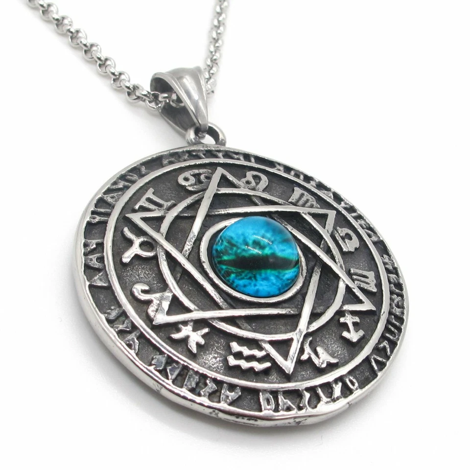 Collar Colgante MENDEL Acero Inoxidable Mal de Ojo 6 Puntos Estrella Hexagrama Oculto Foto 3 de 4