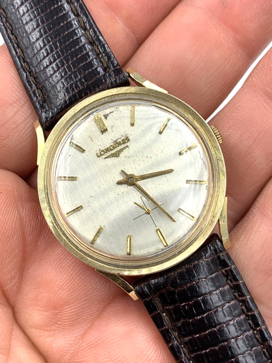 Longines watch 14K Gold Cal 370 17 jewels leather strap 1950s Working Vintage