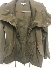 Rag Poets Womens S Olive Green Jacket Military Hooded Zipper Snap Draw String