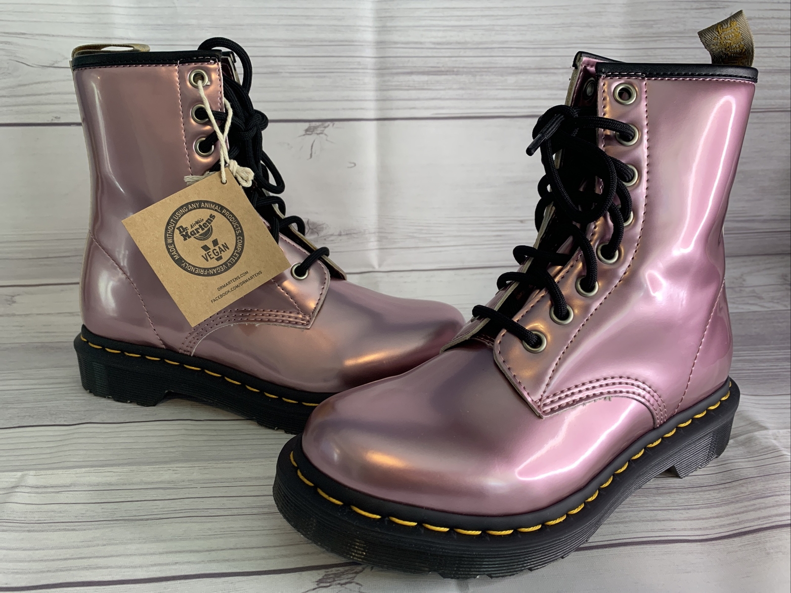 Dr. Doc Martens Vegan Pink Combat Boots Women's Size NEW |