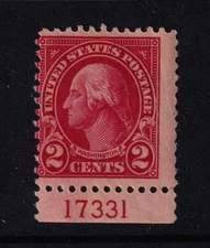 1923 Washington 2c carmine Sc 554 MNH bottom plate number single CV $15 (B07