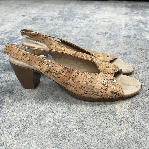 Munro Rochelle Slingback Sandal Natural Cork Metallic Flecks Peep Toe Sz 8SS - Picture 8 of 14