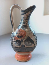 Vintage Mexican Folk Art Pottery Tonala BIRD Pitcher Jug w/ Handle 7.5" Handmade