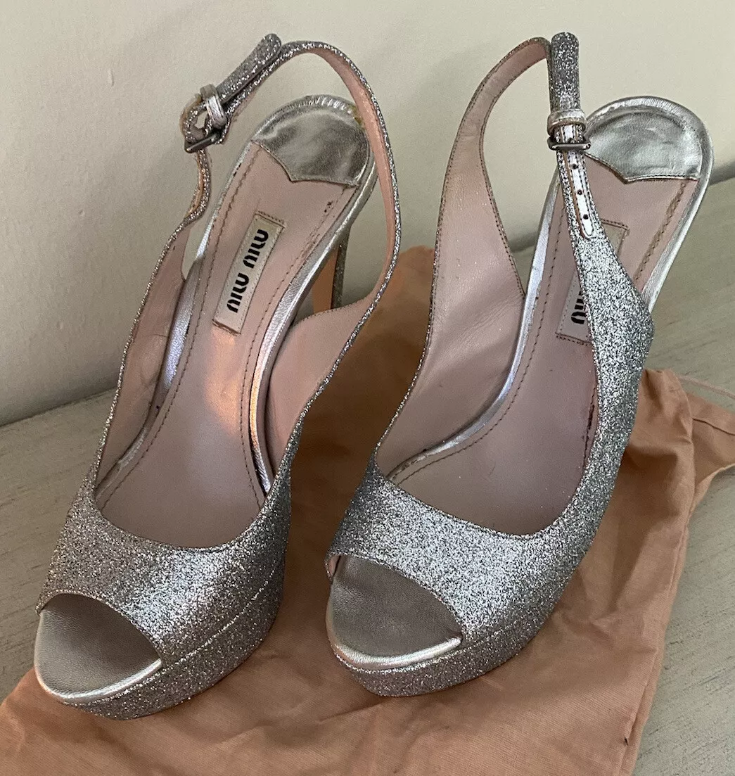 Silver miu miu best sale shoes