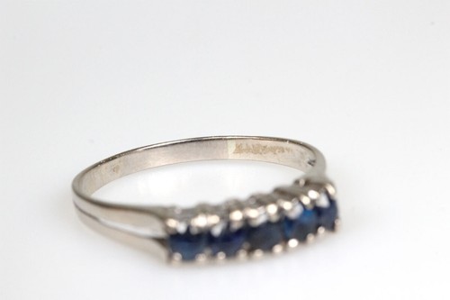 Anillo 14 Quilates Oro Blanco 5 Zafiro Joya Regalo para Dama - Imagen 6 de 9