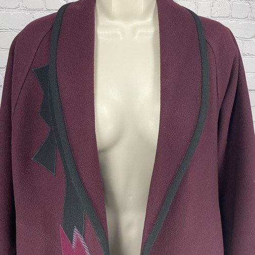 VTG Beppa Maroon Wool Wearable Art Deco 80’s Open Jacket Pockets Size Small S - Picture 4 of 8