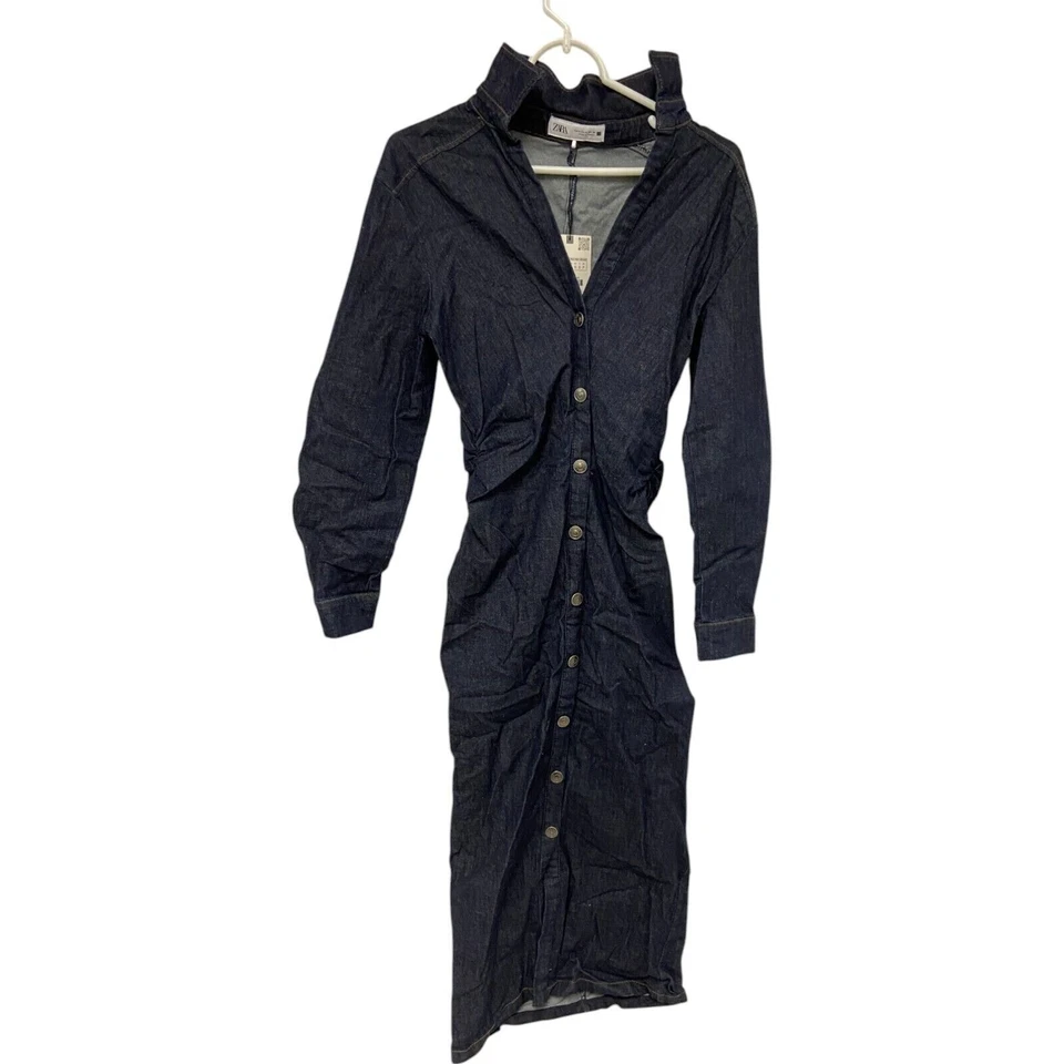 Zara Womens Denim Shirt Dress Size S Blue Stretch Midi Button front 0779/158 NWT - Image 4 of 4
