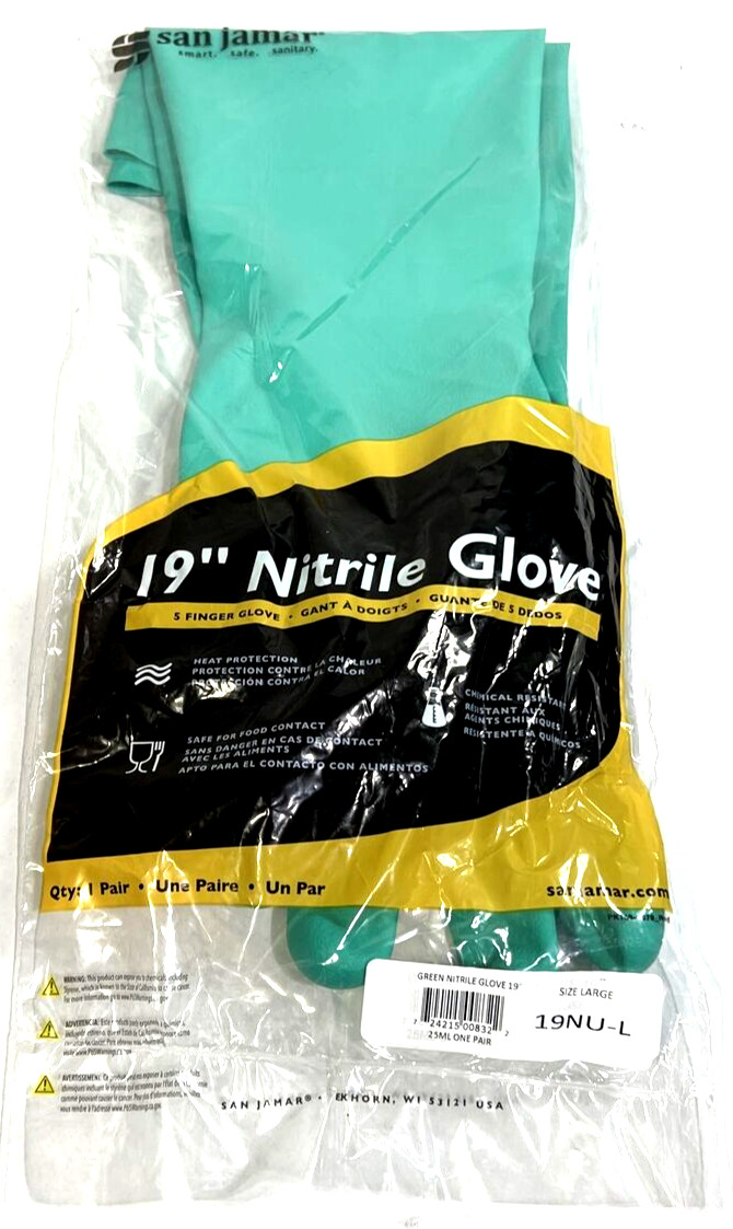 San Jamar 19NU-L Large 19" Nitrile Dishwashing Glove Pair $36 MSRP