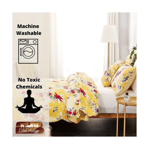 DaDa Bedding Radiant Sunshine Yellow Floral Bedspread Set - Hummingbirds Farm... - Picture 2 of 9