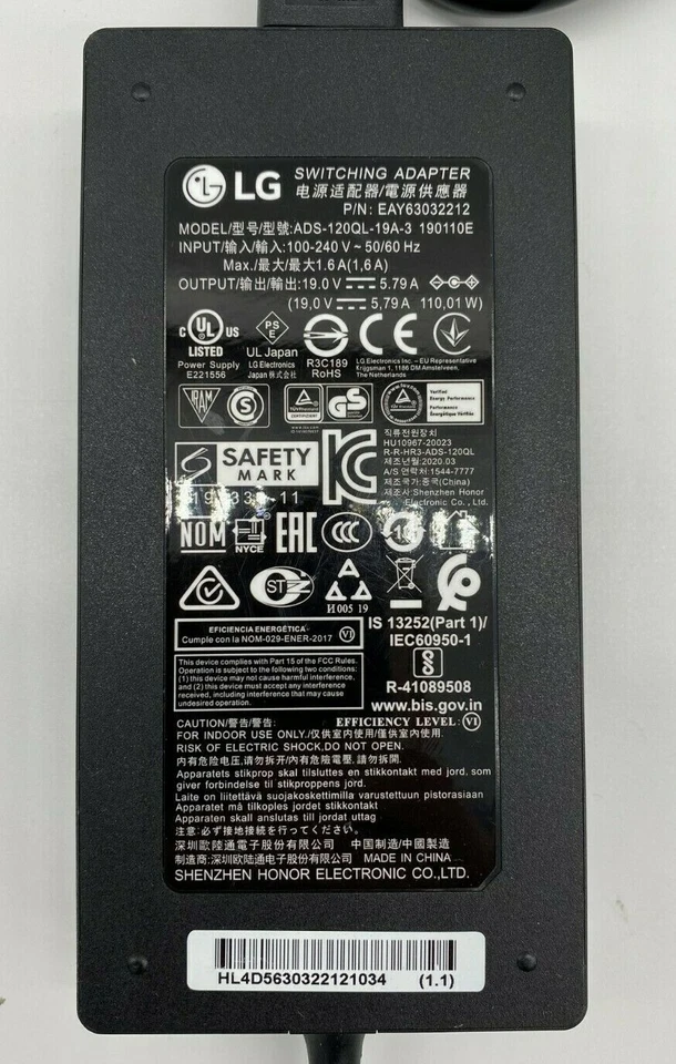 Genuine LG UltraGear 34GN850 LCD Monitor ADS-120QL-19A-3 190110E AC Adapter - Image 2 of 2
