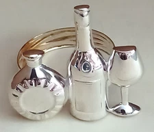 Napkin Rings Silver Metal Wine Bottles and Glass Napkin Ring Set of 4 New in Bag