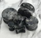 PAIR Natural Black Labradorite Stone Double Flare Plugs Tunnels Earlets Gauges