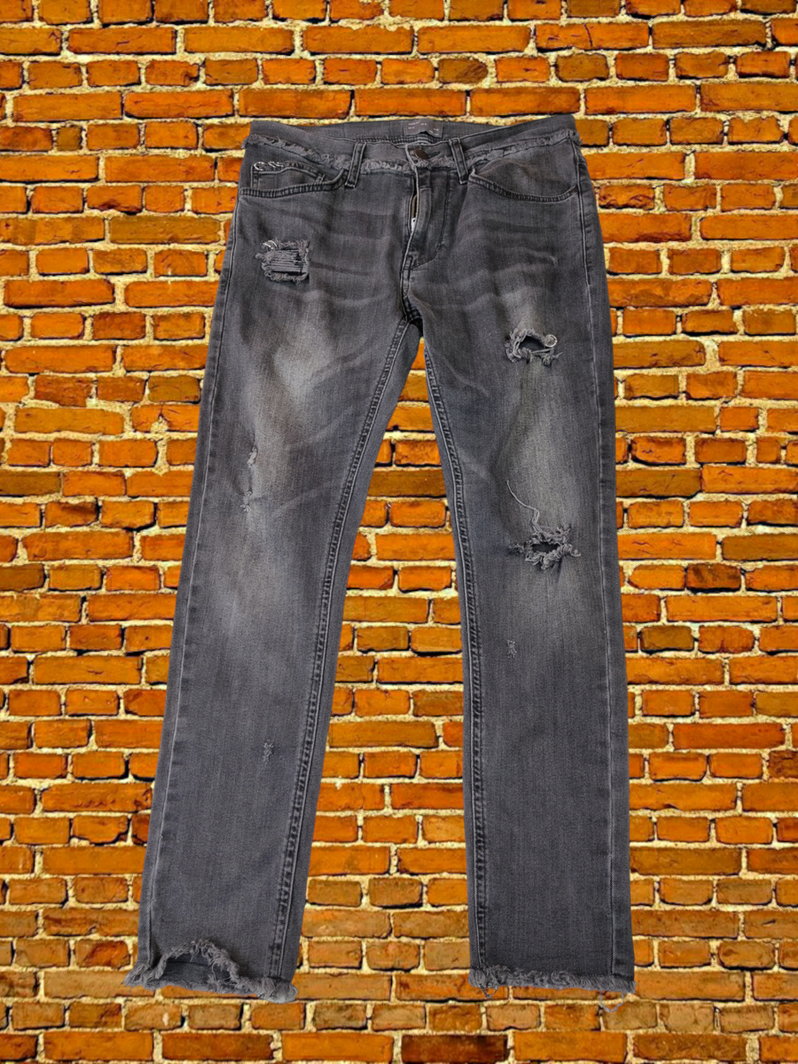 MEN ZARA MAN EUR 40 W31 L27 GREY DISTRESSED METAL LOOPS SKINNY