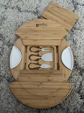 Royal Craft Wood-Round Cheese Board Set-New-Party/Special Occasion 100% Bamboo