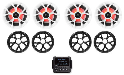 MB Quart GMR-LCD Marine/Boat Receiver w/AM/FM/Bluetooth+(4) 6.5'' LED Speakers